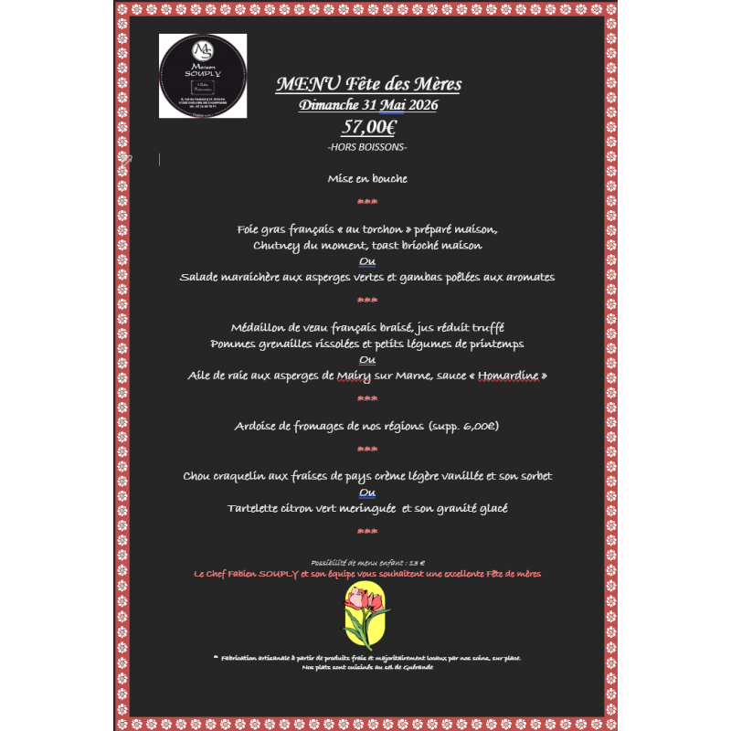 Menu fête des mères 2026